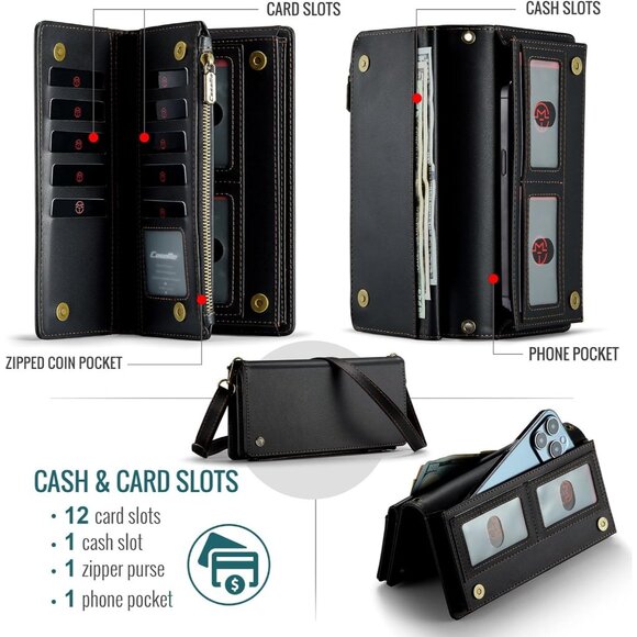 Small Black PU Leather Crossbody Bag with RFID Blocking and Detachable Strap - Picture 5 of 6